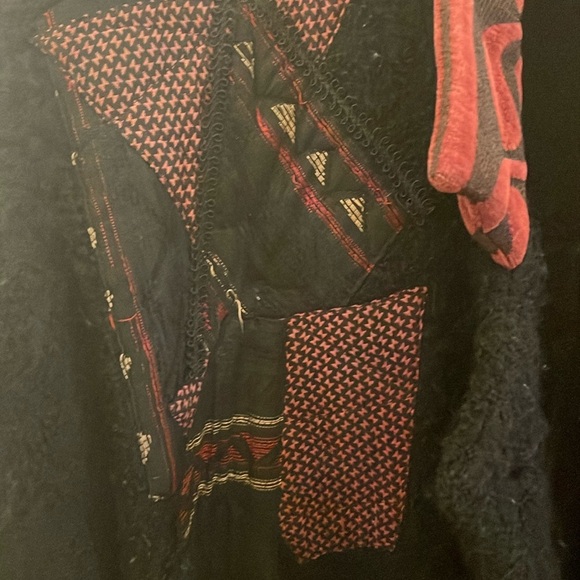 OOAK Canvasbacks Patchwork Wool Black/Red Teddy Hidden Buttons Vtg Coat - Picture 4 of 16